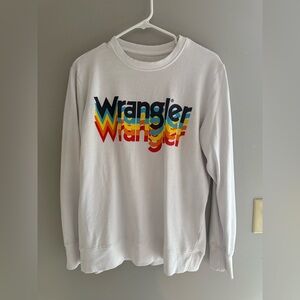 Wrangler Official Logo Long Sleeve White Sweater Women’s SZ M Pullover Crew Neck